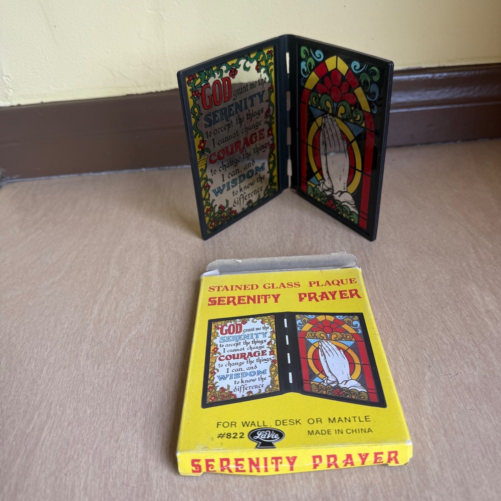 LaVie Stained Glass Plaque Serenity Prayer Multicolor Excellent Bifold with Box